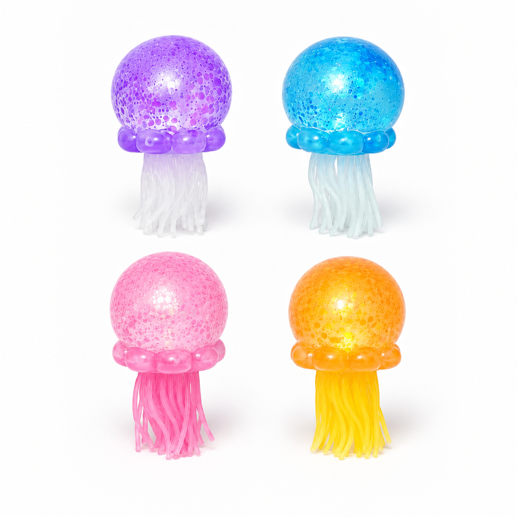 Jellyfish Squishy Toy – Transparent Sequin Stress Ball with Silicone Tentacles