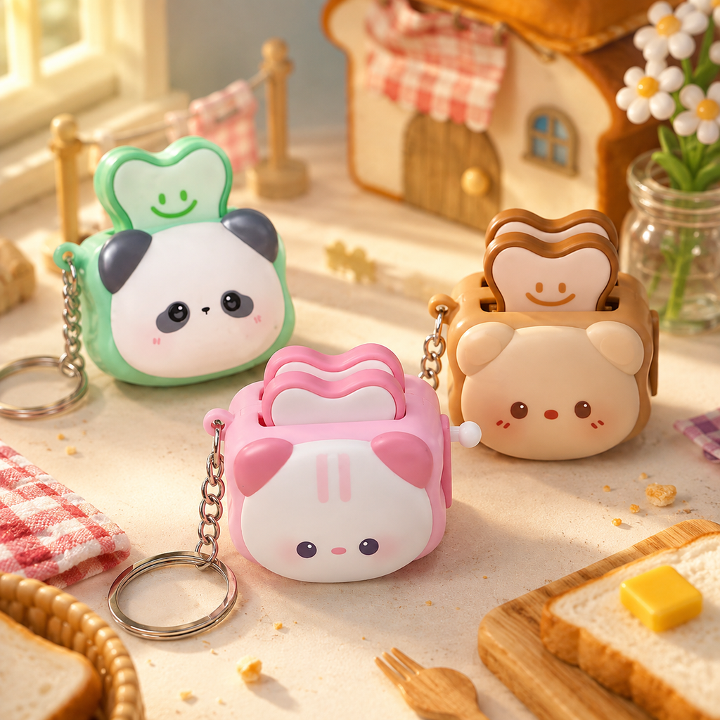 Toasty Pals Keychain – Mini Animal Toaster with Pop-Up Toast