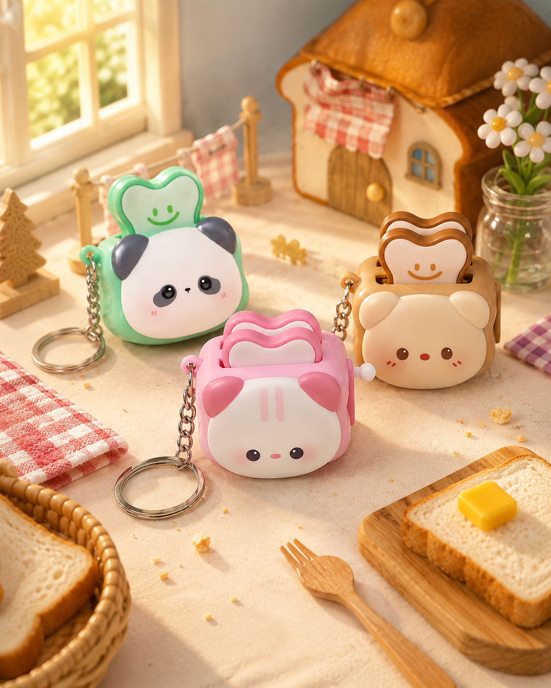 Toasty Pals Keychain – Mini Animal Toaster with Pop-Up Toast
