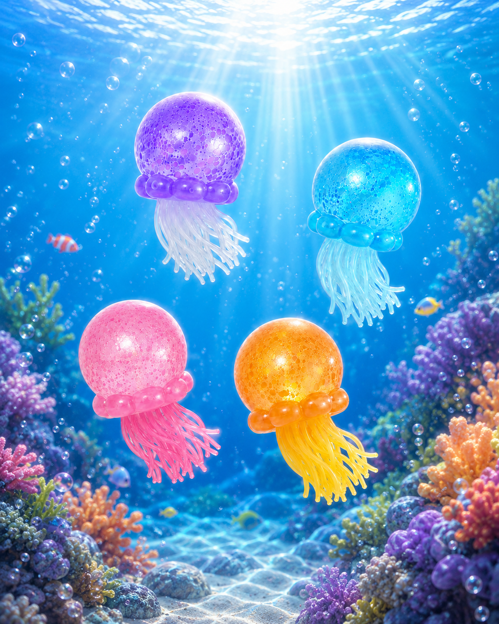 Jellyfish Squishy Toy – Transparent Sequin Stress Ball with Silicone Tentacles