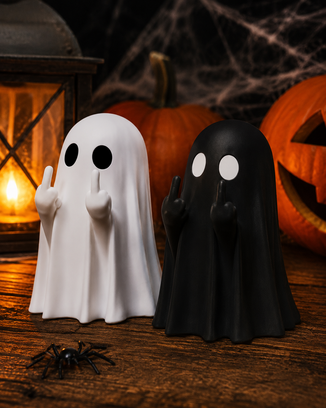 Rude Ghost Statue – Middle Finger Halloween Decor (3 in)