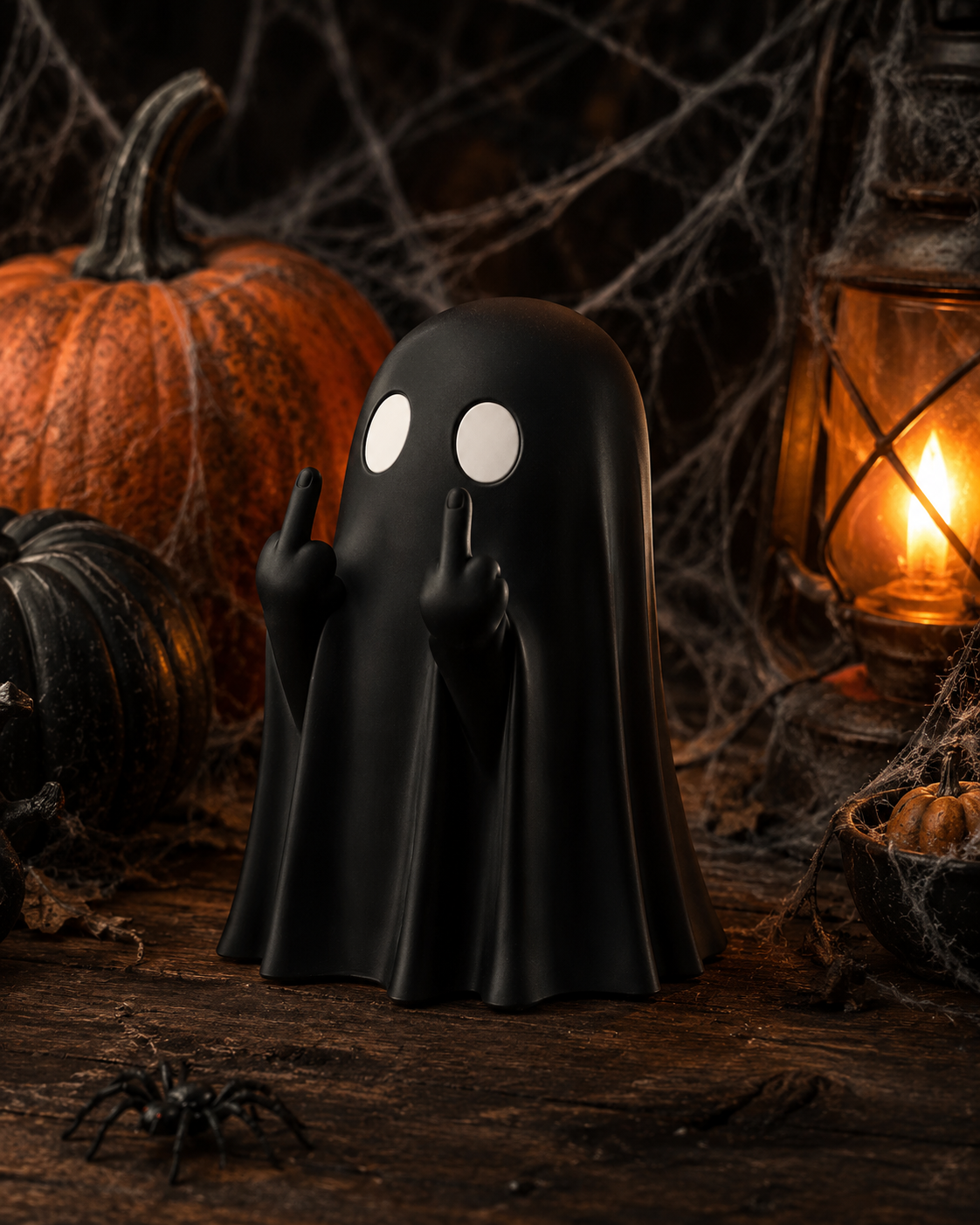 Rude Ghost Statue – Middle Finger Halloween Decor (3 in)