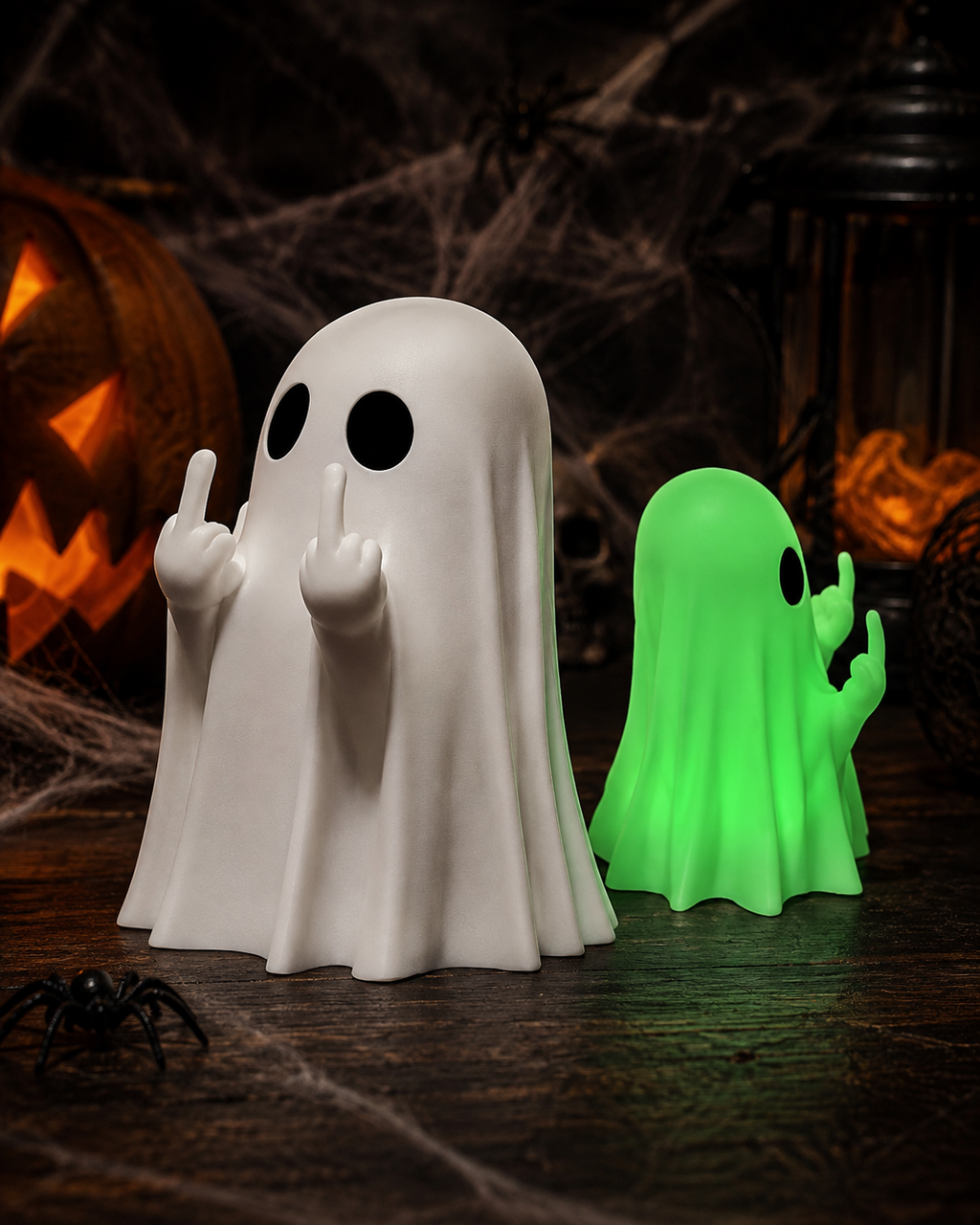 Rude Ghost Statue – Middle Finger Halloween Decor (3 in)