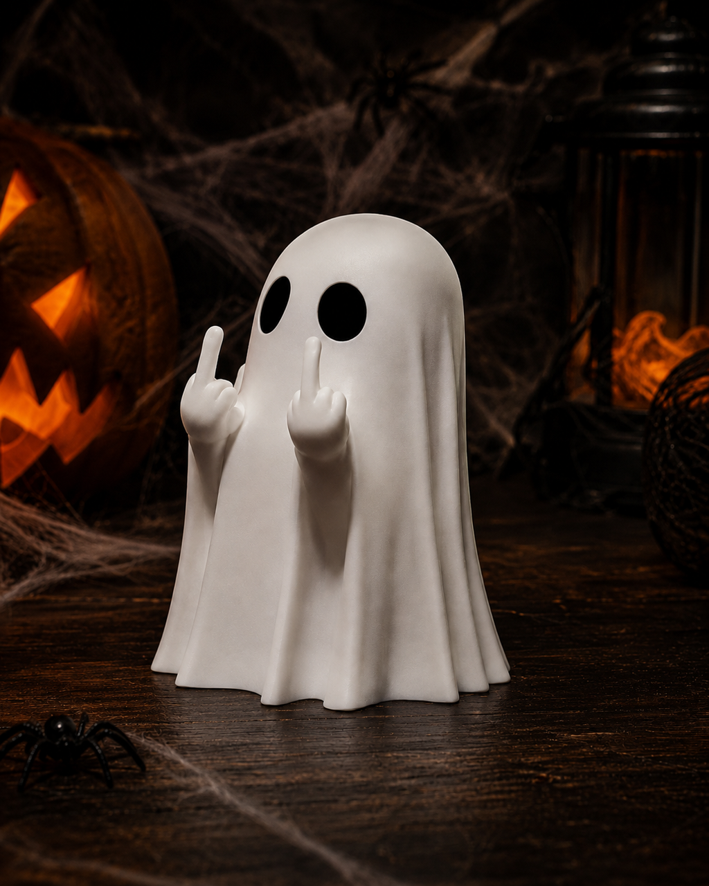 Rude Ghost Statue – Middle Finger Halloween Decor (3 in)