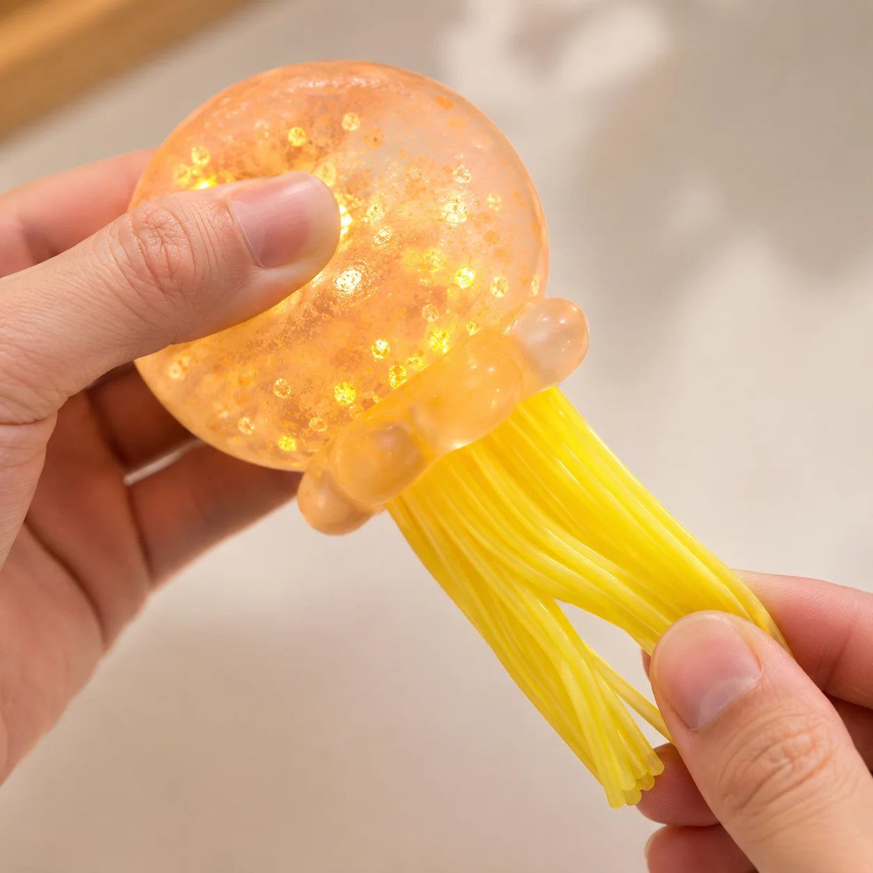 Jellyfish Squishy Toy – Transparent Sequin Stress Ball with Silicone Tentacles