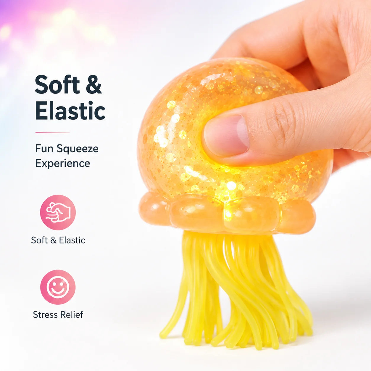 Jellyfish Squishy Toy – Transparent Sequin Stress Ball with Silicone Tentacles