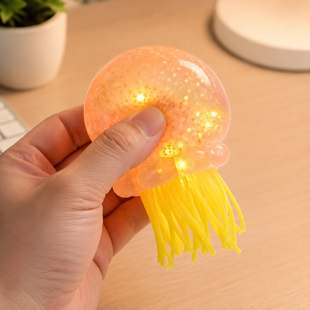 Jellyfish Squishy Toy – Transparent Sequin Stress Ball with Silicone Tentacles